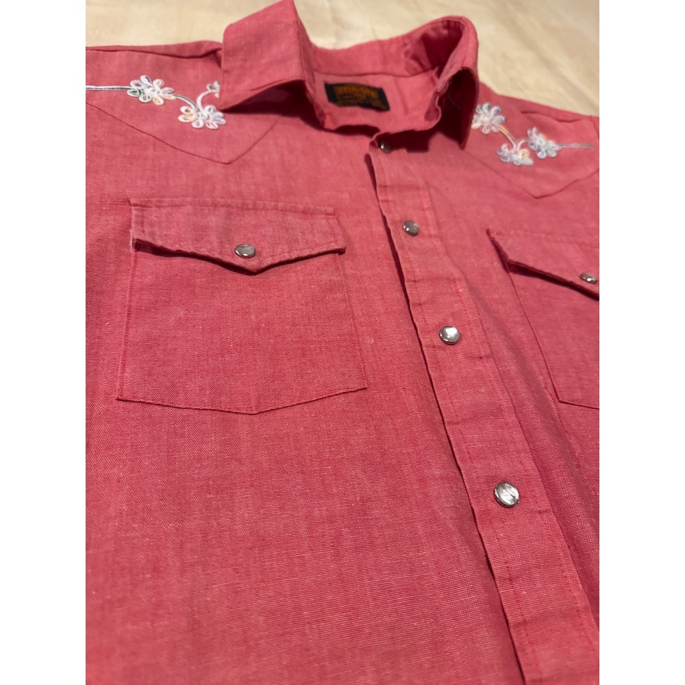 Vintage Stir-Ups Western Pearl Snap Shirt Mens Large Pink Embroidered USA Made - Picture 3 of 7